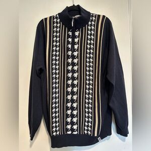 Stacy Adams Men’s XL Full Zip Large Hounds Tooth Mock Collar Preppy Sweater.